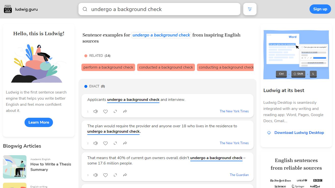 undergo a background check | English examples in context | Ludwig